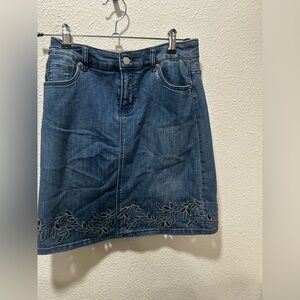 Westport Blue Denim Skirt with Floral Embroidery